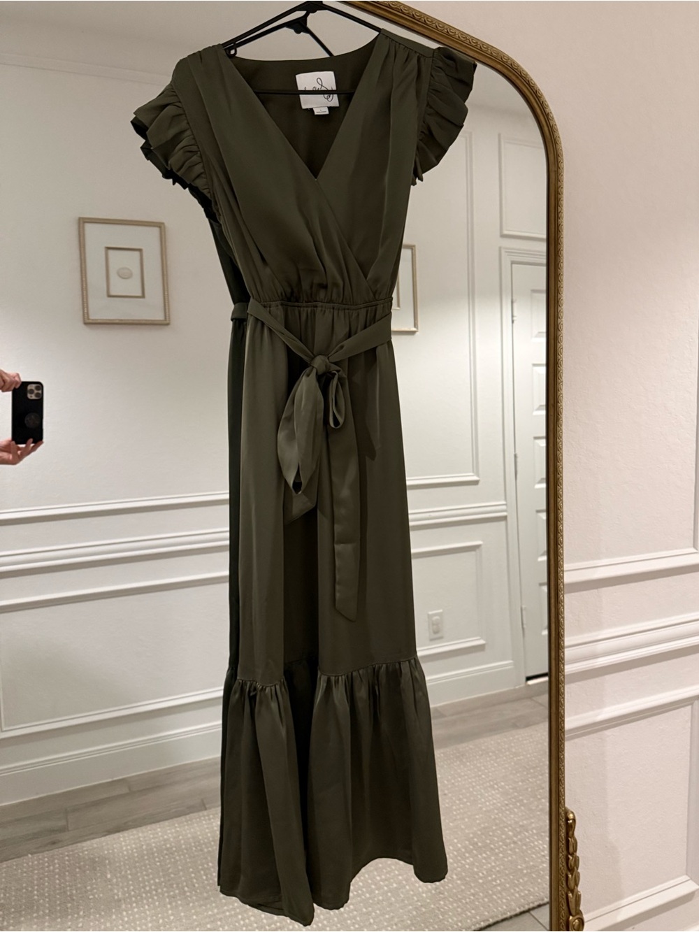 Sam Edelman Olive Green Ruffle Sleeve Wrap-Style Maxi Dress Size 6